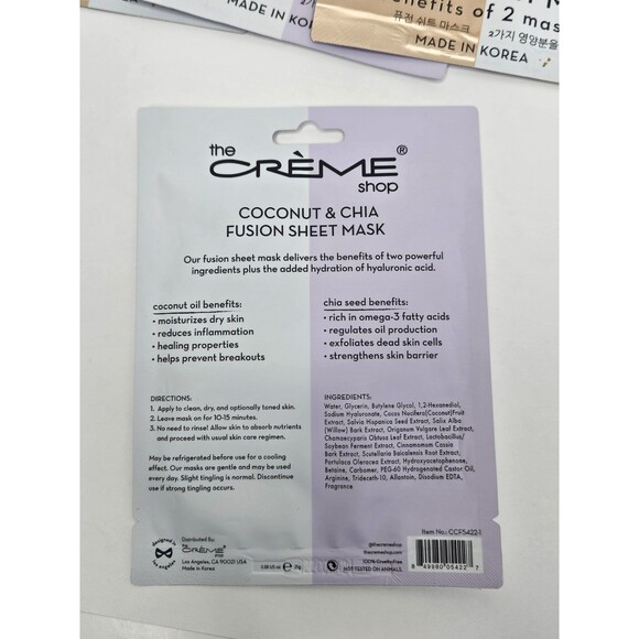 The Creme Shop Fusion Sheet Mask Set Of 6 Watermelon, Tumeric, Rose Gold Coconut - Picture 4 of 9